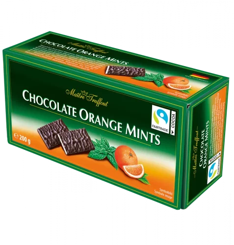 Maitre Truffout-Chocolate Mints Hořké čokoládové plátky s mátovou náplní 200g - Pralinky mint: mint s pomerančem