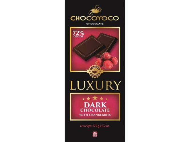 LUXURY Hořká čokoláda 72% s brusinkami 175g