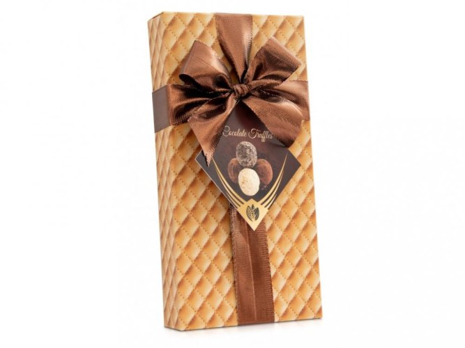 Výběr čokoládových truffles - leather box s mašlí 100g