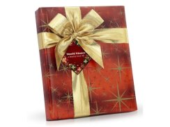 Plněné čokoládové pohárky ve vánočním dárkovém červeném papíru se zlatou mašlí 110g