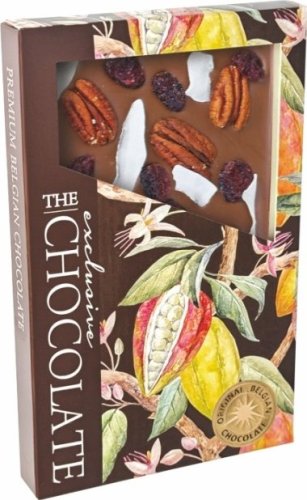 The Chocolate Formovaná mléčná čokoláda s pekanovými oříšky, brusinkami a kokosem 135 g